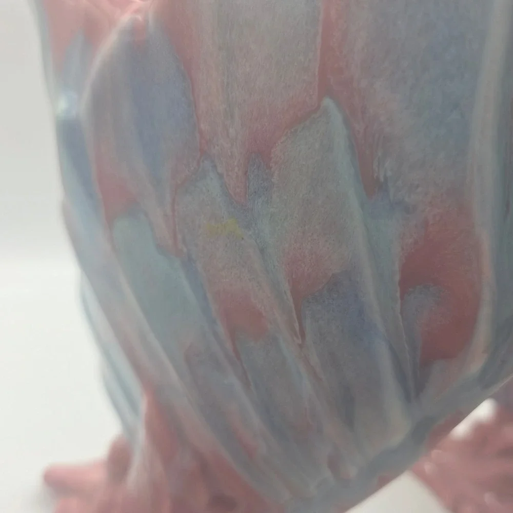 Vintage Haeger Art Pottery Peacock & Leaf Vases Pink Blue Glaze Matching Pair